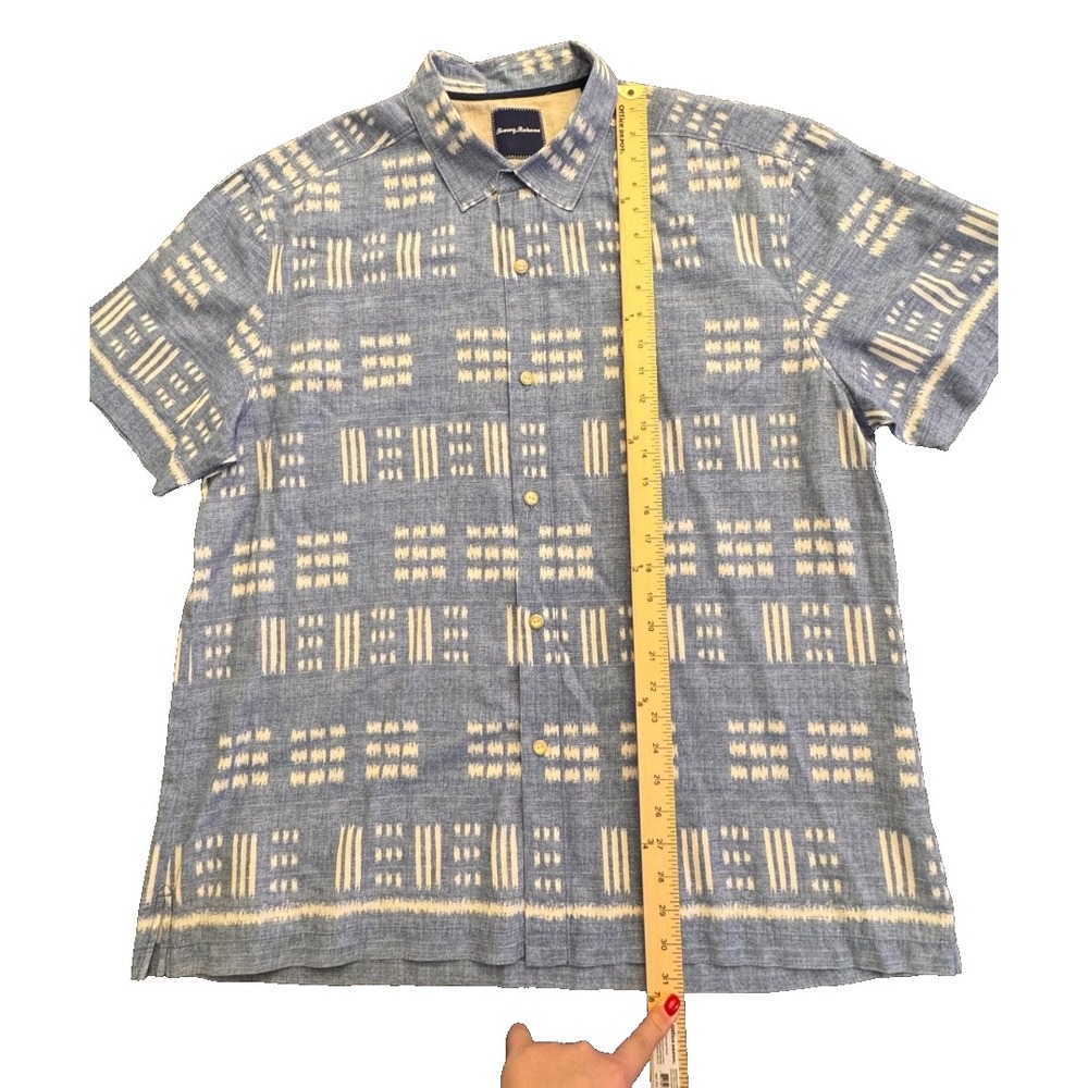 Tommy Bahama Men's XXL Silk Cotton Blend Shirt Blue Pattern Short Sleeve - Picture 5 of 7